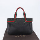GUCCI Web Sherry Line Hand Bag Canvas Black Silver 73984 Auth 205458V-12