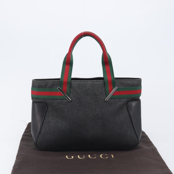 GUCCI Web Sherry Line Hand Bag Canvas Black Silver 73984 Auth 205458V