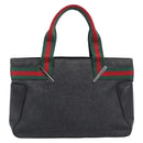 GUCCI Web Sherry Line Hand Bag Canvas Black Silver 73984 Auth 205458V-2