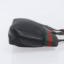 GUCCI Web Sherry Line Hand Bag Canvas Black Silver 73984 Auth 205458V-3
