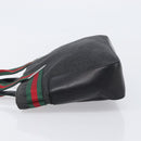 GUCCI Web Sherry Line Hand Bag Canvas Black Silver 73984 Auth 205458V-4