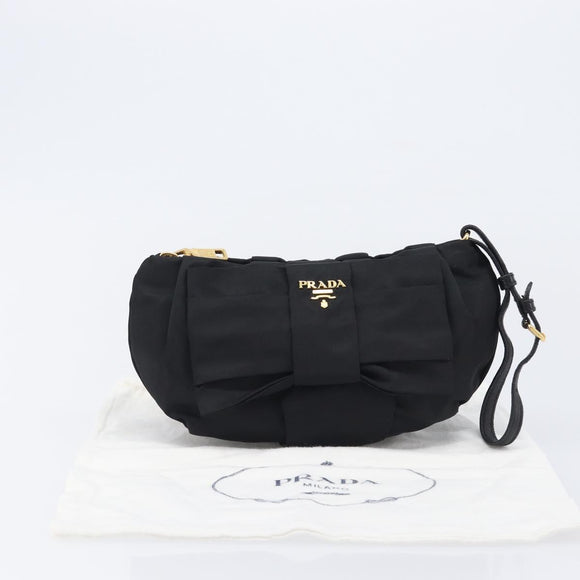 PRADA Pouch Nylon Black Gold Auth 205459V