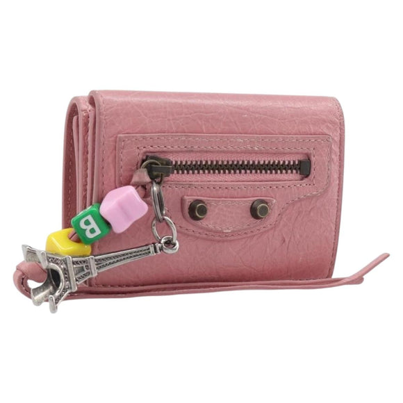 Balenciaga Trifold Wallet Leather Pink 810669 Auth 205460A