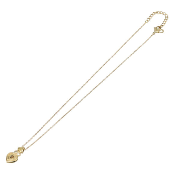 Christian Dior Heart Stone Necklace metal Gold Auth 205471