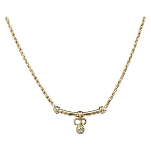 Christian Dior CD Stone Necklace metal Gold Auth 205476