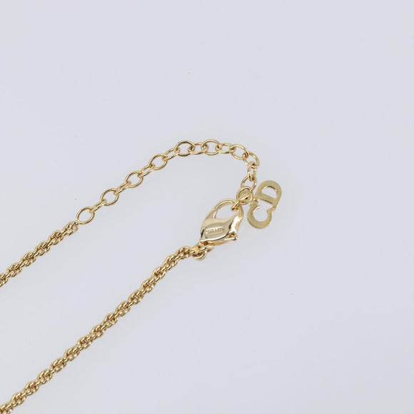 Christian Dior CD Stone Necklace metal Gold Auth 205476