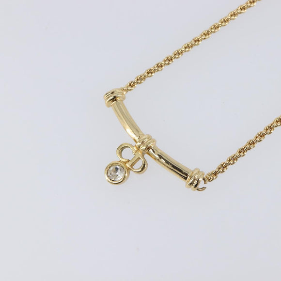 Christian Dior CD Stone Necklace metal Gold Auth 205476