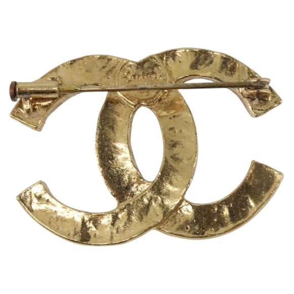 CHANEL Cocostone Brooch metal Gold CC Auth 205477M