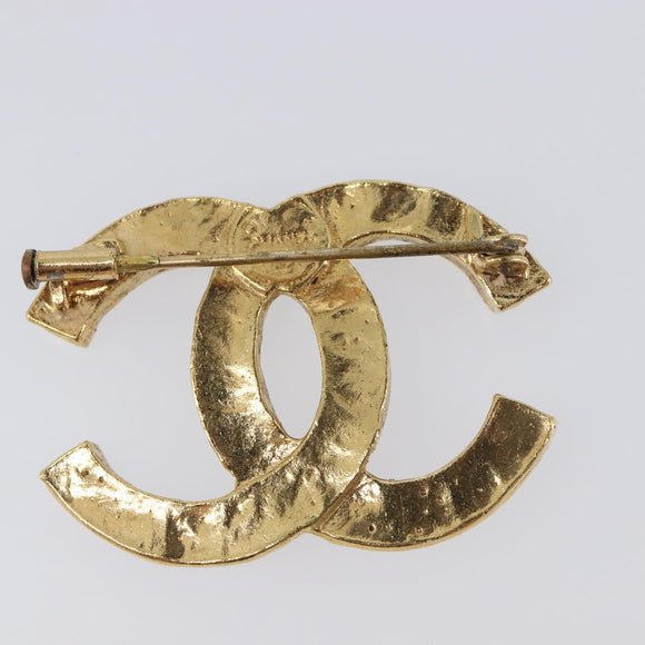 CHANEL Cocostone Brooch metal Gold CC Auth 205477M