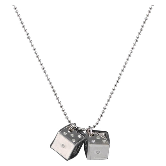 Christian Dior Dice Motif Necklace metal Silver Auth 205479M