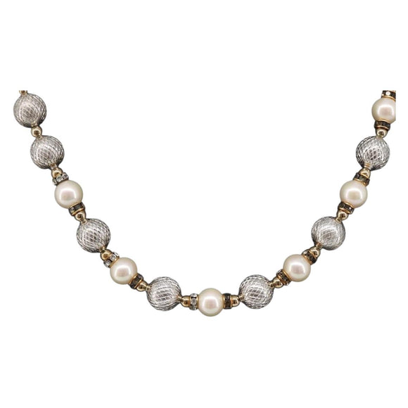 Christian Dior Pearl Necklace metal White Gold Auth 205488M