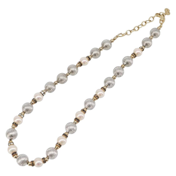 Christian Dior Pearl Necklace metal White Gold Auth 205488M