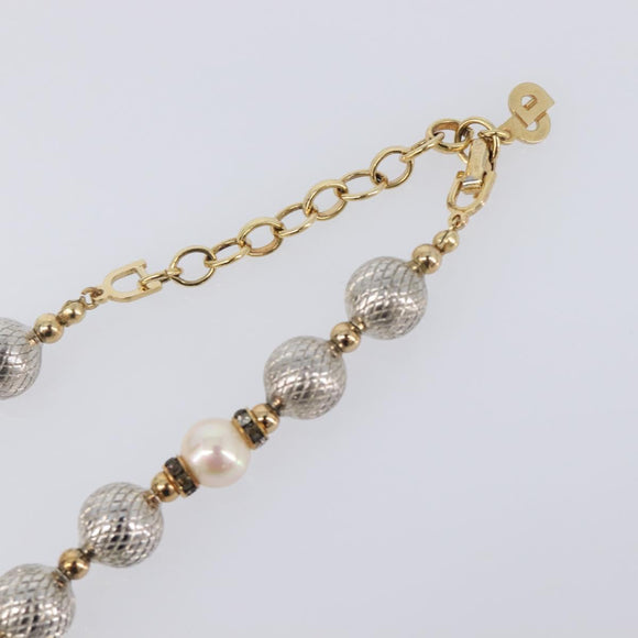 Christian Dior Pearl Necklace metal White Gold Auth 205488M