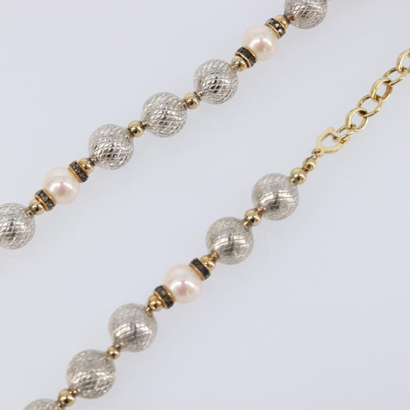 Christian Dior Pearl Necklace metal White Gold Auth 205488M