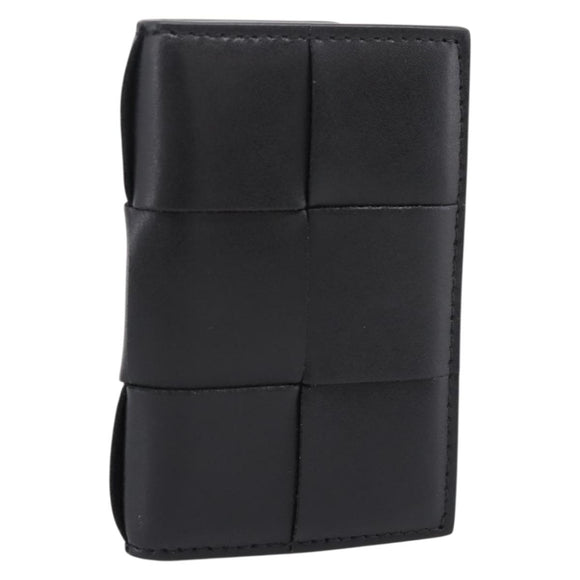 Bottega Veneta MAXI INTRECCIATO Flap Cassette Case Leather Black Auth 205489M