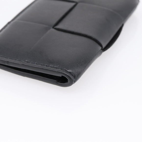 Bottega Veneta MAXI INTRECCIATO Flap Cassette Case Leather Black Auth 205489M