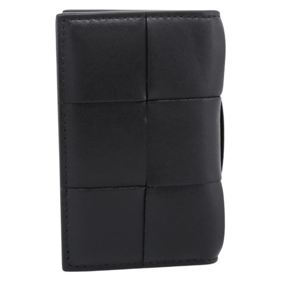 Bottega Veneta MAXI INTRECCIATO Flap Cassette Case Leather Black Auth 205489M