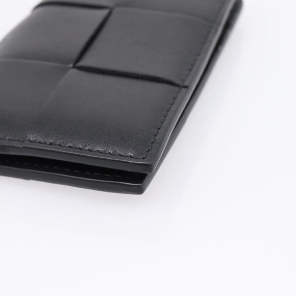 Bottega Veneta MAXI INTRECCIATO Flap Cassette Case Leather Black Auth 205489M