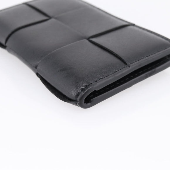 Bottega Veneta MAXI INTRECCIATO Flap Cassette Case Leather Black Auth 205489M