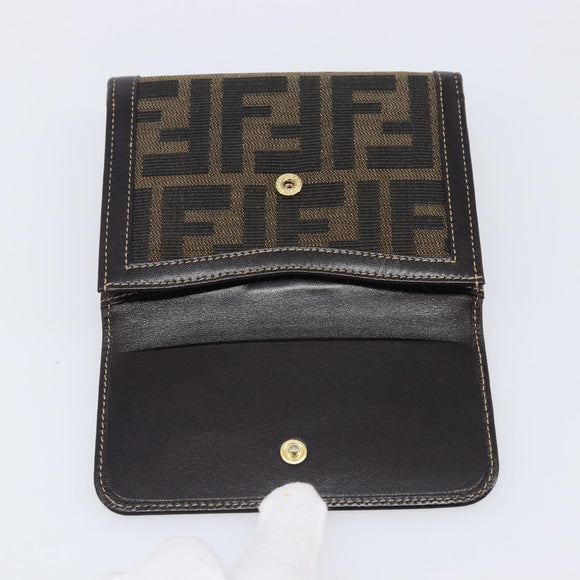 FENDI Zucca Canvas Bifold Wallet Black Brown Auth 205504V