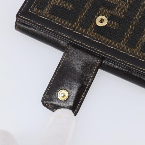 FENDI Zucca Canvas Bifold Wallet Black Brown Auth 205504V