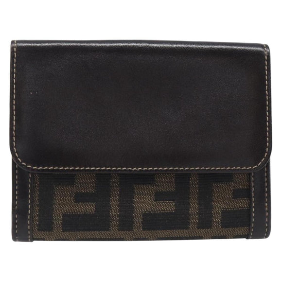 FENDI Zucca Canvas Bifold Wallet Black Brown Auth 205504V