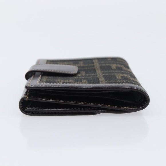 FENDI Zucca Canvas Bifold Wallet Black Brown Auth 205504V