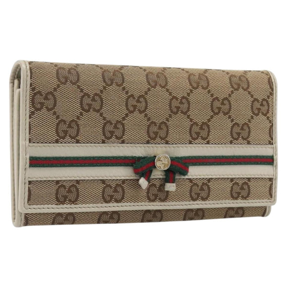 GUCCI GG Canvas Web Sherry Line Long Wallet Beige Gold Auth 205505V