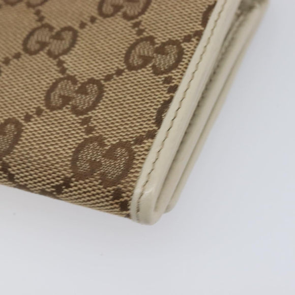 GUCCI GG Canvas Web Sherry Line Long Wallet Beige Gold Auth 205505V