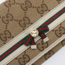 GUCCI GG Canvas Web Sherry Line Long Wallet Beige Gold Auth 205505V-17