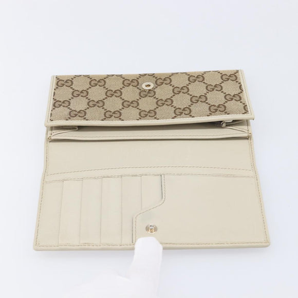 GUCCI GG Canvas Web Sherry Line Long Wallet Beige Gold Auth 205505V