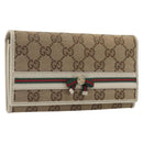 GUCCI GG Canvas Web Sherry Line Long Wallet Beige Gold Auth 205505V-1