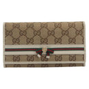 GUCCI GG Canvas Web Sherry Line Long Wallet Beige Gold Auth 205505V-13