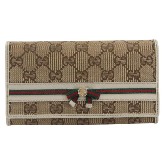 GUCCI GG Canvas Web Sherry Line Long Wallet Beige Gold Auth 205505V