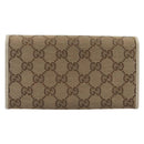 GUCCI GG Canvas Web Sherry Line Long Wallet Beige Gold Auth 205505V-2