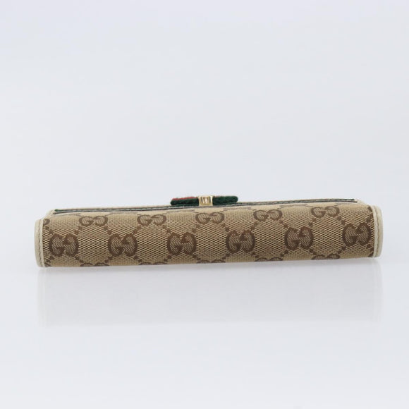 GUCCI GG Canvas Web Sherry Line Long Wallet Beige Gold Auth 205505V