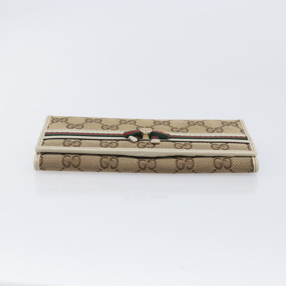 GUCCI GG Canvas Web Sherry Line Long Wallet Beige Gold Auth 205505V