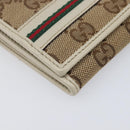 GUCCI GG Canvas Web Sherry Line Long Wallet Beige Gold Auth 205505V-14