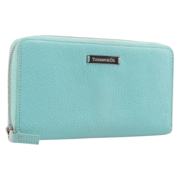 Tiffany & Co. Long Wallet Leather Blue Silver Auth 205507A