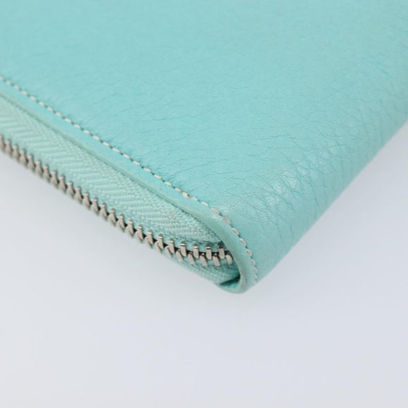 Tiffany & Co. Long Wallet Leather Blue Silver Auth 205507A