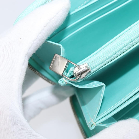 Tiffany & Co. Long Wallet Leather Blue Silver Auth 205507A