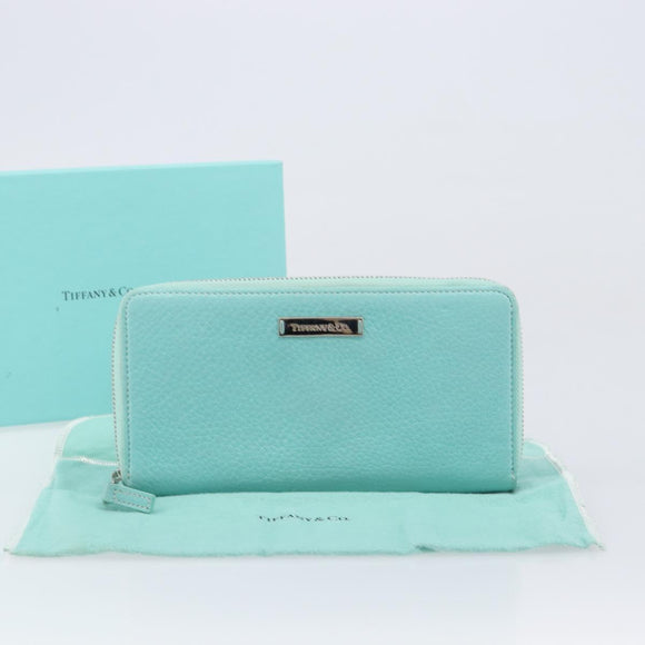 Tiffany & Co. Long Wallet Leather Blue Silver Auth 205507A