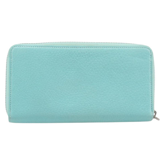 Tiffany & Co. Long Wallet Leather Blue Silver Auth 205507A
