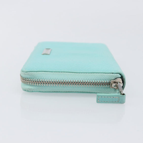 Tiffany & Co. Long Wallet Leather Blue Silver Auth 205507A