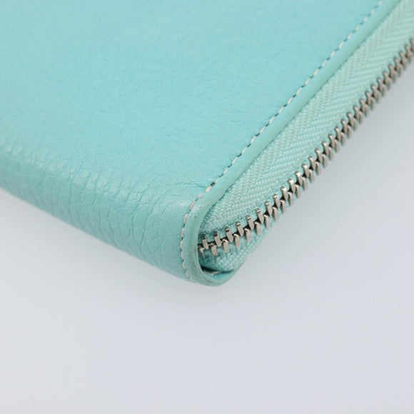Tiffany & Co. Long Wallet Leather Blue Silver Auth 205507A