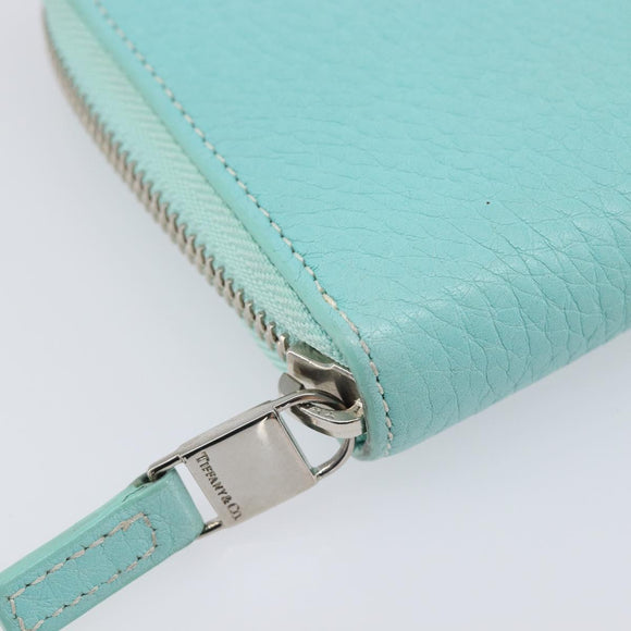 Tiffany & Co. Long Wallet Leather Blue Silver Auth 205507A