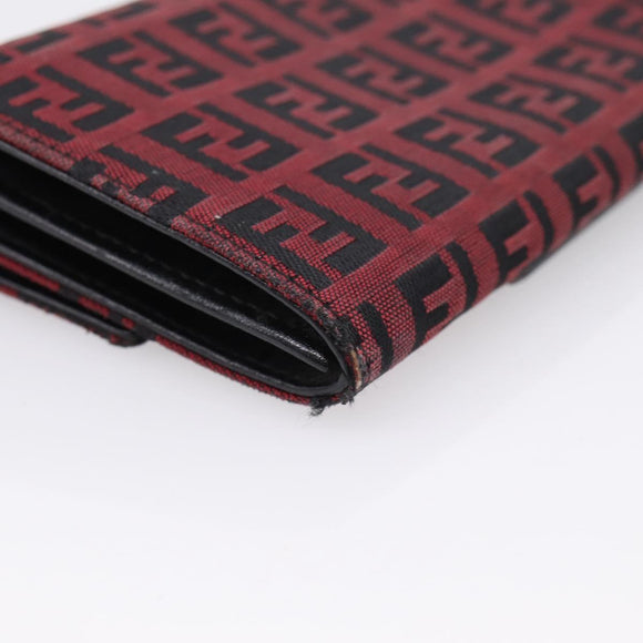 FENDI Zucchino Canvas Bifold Wallet Red Silver SM0036 Auth 205529A