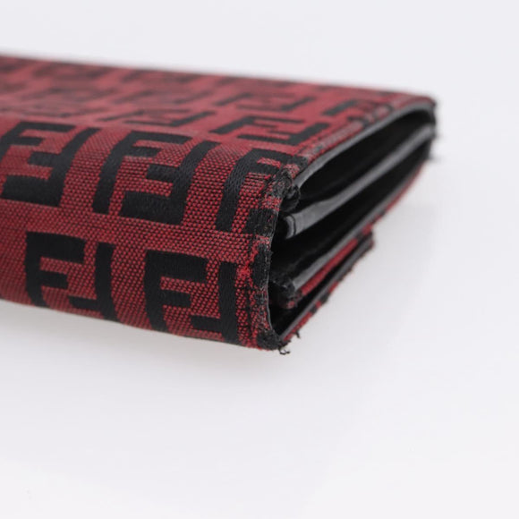 FENDI Zucchino Canvas Bifold Wallet Red Silver SM0036 Auth 205529A