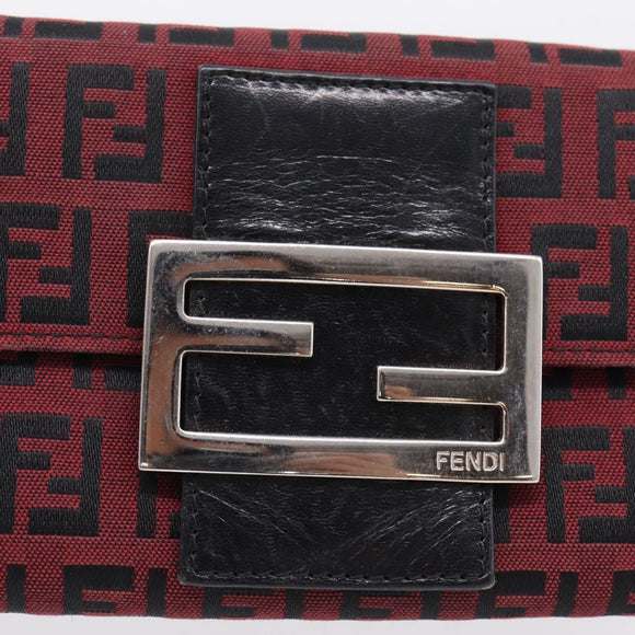 FENDI Zucchino Canvas Bifold Wallet Red Silver SM0036 Auth 205529A