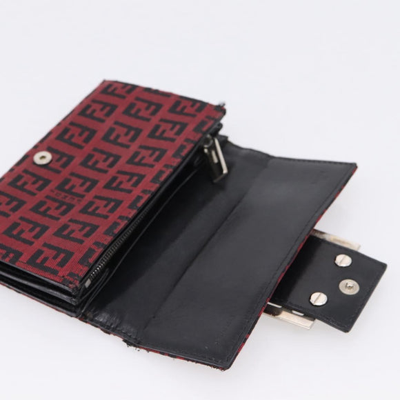 FENDI Zucchino Canvas Bifold Wallet Red Silver SM0036 Auth 205529A
